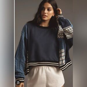 Anthropologie Pilcro Mixed Media Pullover Patchwork Cropped Sweatshirt Sweater